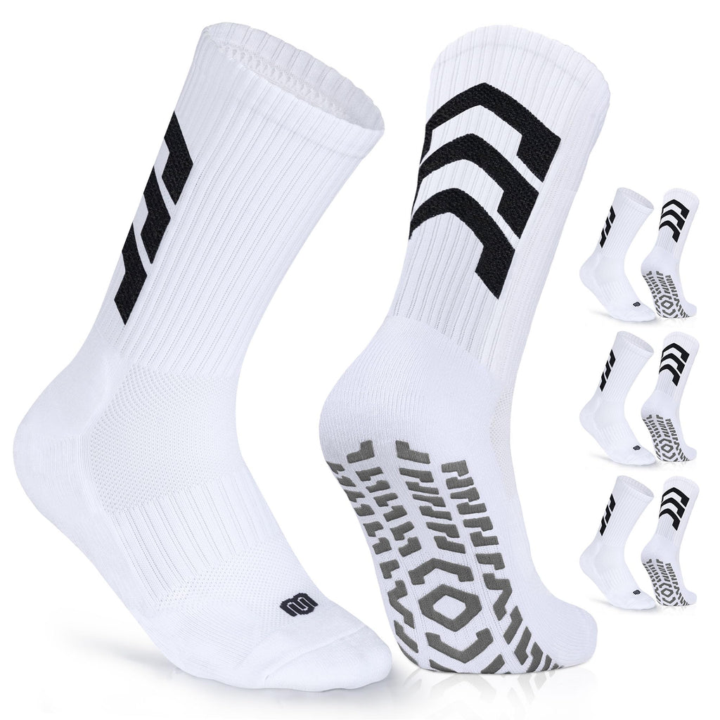 Closemate Grip Soccer Socks for Men Cushion Anti Slip Athletic Grip Socks for Soccer Football Basketball Yoga 3 Pairs(3WhiteSize L)