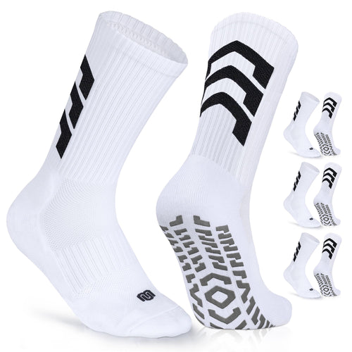 Closemate Grip Soccer Socks for Men Cushion Anti Slip Athletic Grip Socks for Soccer Football Basketball Yoga 3 Pairs(3WhiteSize L)